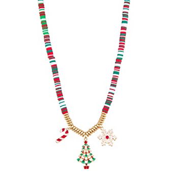 Gold Tone Colorful Christmas Charm Necklace