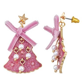 Gold Tone Glitter Christmas Tree Earrings