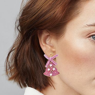 Gold Tone Glitter Christmas Tree Earrings