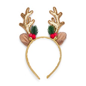 Antlers Holiday Headband With Glitter Antlers & Festive Accents