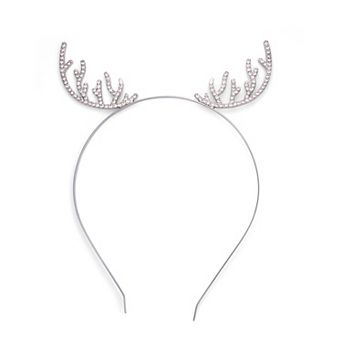 Silver Tone Rhinestone Antlers Headband