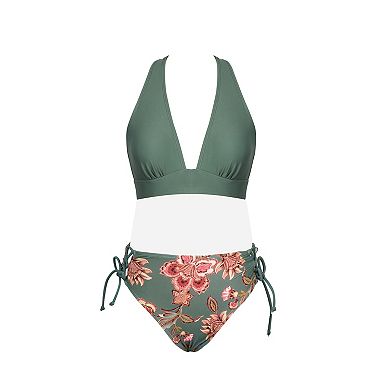 Women's Cupshe V-Neck Triangle Swim Top & Mid-Rise Hipster Swim Bottoms Set