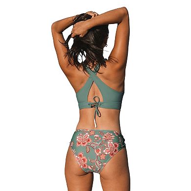 Women's Cupshe V-Neck Triangle Swim Top & Mid-Rise Hipster Swim Bottoms Set