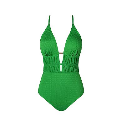 Women's Cupshe Plunging Neck Cutouts Textured One-Piece Swimsuit