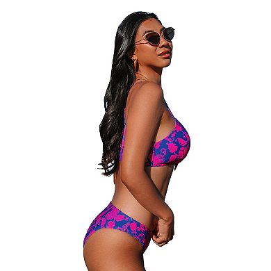 Women's Cupshe Floral Print Knot Bunny Tie Swim Top & Bikini Swim Bottoms Set