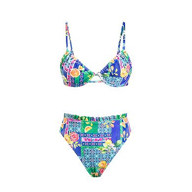 Women's Cupshe Floral Push Up Swim Top & Cheeky High Waisted Bikini Swim Bottoms Set