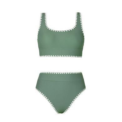 Women's Cupshe Scoop Neck Tank Wide Straps Midkini Swim Top & High-Rise Swim Bottoms Set