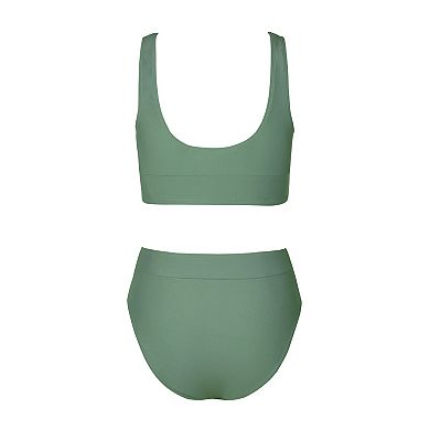 Women's Cupshe Scoop Neck Tank Wide Straps Midkini Swim Top & High-Rise Swim Bottoms Set