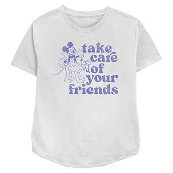 Disney's Mickey Mouse And Pluto Take Care Of Your Friends Women's Relaxed Fit Graphic Tee