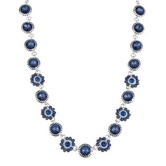 Napier Silver Tone Flower Color Collar Necklace – Silver & Denim
