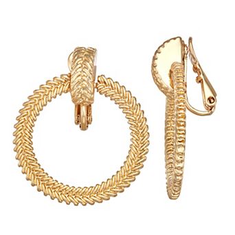 Napier Gold Tone Texture Doorknocker Clip-On Earrings