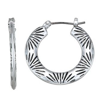 Napier Silver Tone Pattern Hoop Earrings
