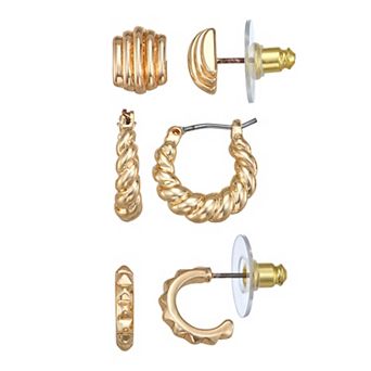 Napier Gold Tone Stud Hoop Trio Earrings
