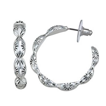 Napier Silver Tone Pattern C Hoop Earrings