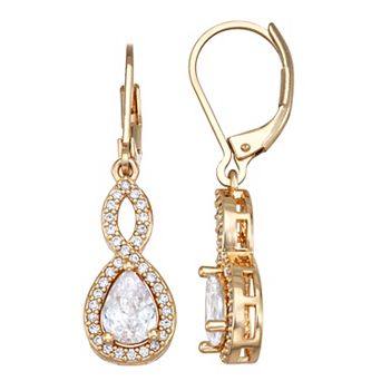 Napier Gold Tone Social Cubic Zirconia Twist Drop Leverback Earrings