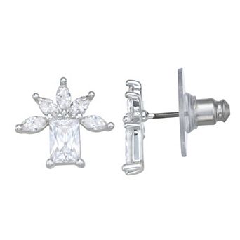 Napier Silver Tone Social Cubic Zirconia Stud Earrings