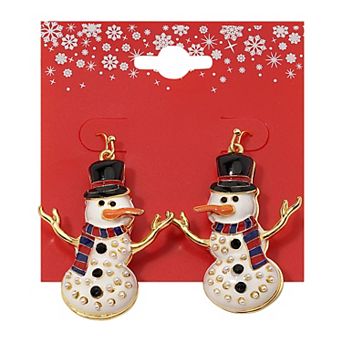 Gold Tone Snowman Nickel-Free Drop Earrings