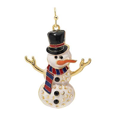 Gold Tone Snowman Nickel-Free Drop Earrings