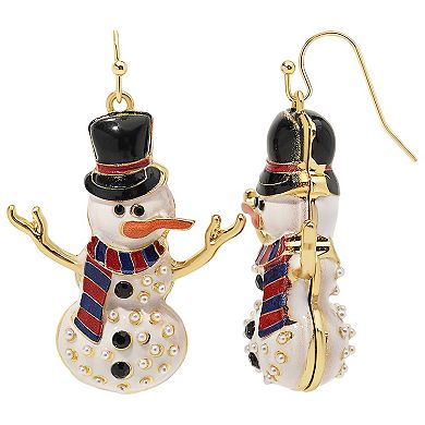 Gold Tone Snowman Nickel-Free Drop Earrings
