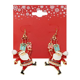 Gold-Tone Santa & Presents Nickle-Free Dangle Earrings
