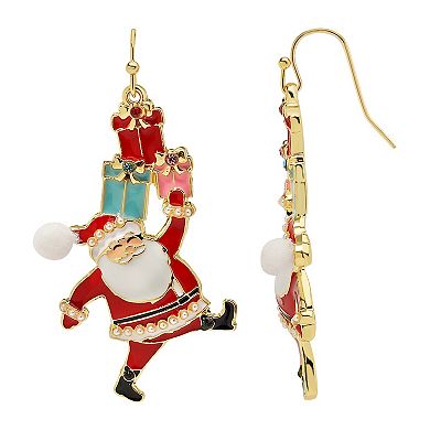 Gold-Tone Santa & Presents Nickle-Free Dangle Earrings