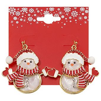Gold Tone Snowman Scarf Nickel-Free Drop Earrings