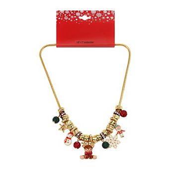 Gold Tone Reindeer Charm Necklace