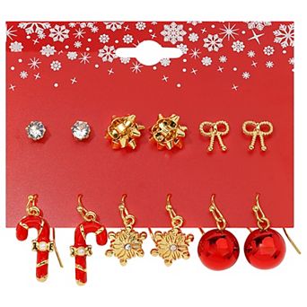 Gold Tone 6-Pair Holiday Stud & Drop Earring Set