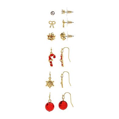 Gold Tone 6-Pair Holiday Stud & Drop Earring Set