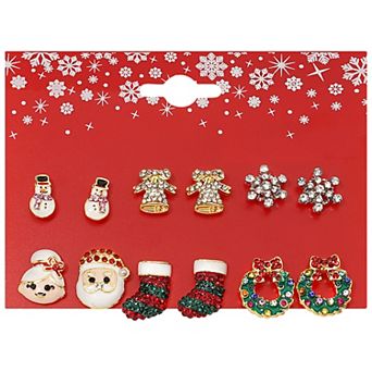 Gold Tone 6-Pair Holiday Nickel-Free Stud Earring Set