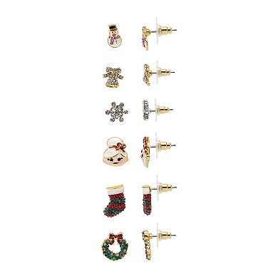 Gold Tone 6-Pair Holiday Nickel-Free Stud Earring Set