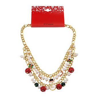 Gold-Tone Snowman Charm Necklace