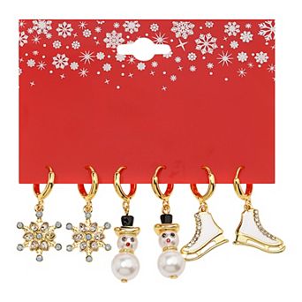 Gold Tone 3-Pair Holiday Earrings Set