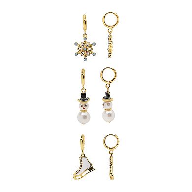 Gold Tone 3-Pair Holiday Earrings Set