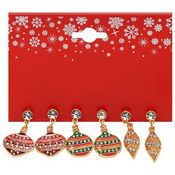 Gold Tone 3-Pair Ornament Dangle Earrings