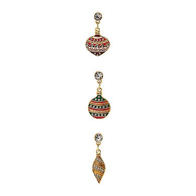 Gold Tone 3-Pair Ornament Dangle Earrings