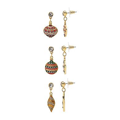 Gold Tone 3-Pair Ornament Dangle Earrings