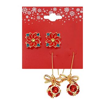 Gold Tone 2-Pair Poinsettia Earring Set