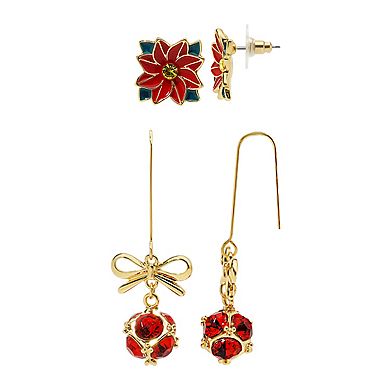 Gold Tone 2-Pair Poinsettia Earring Set