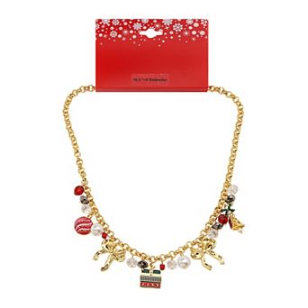Gold Tone Holiday Charm Necklace