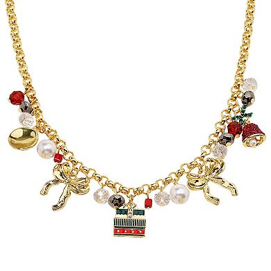 Gold Tone Holiday Charm Necklace