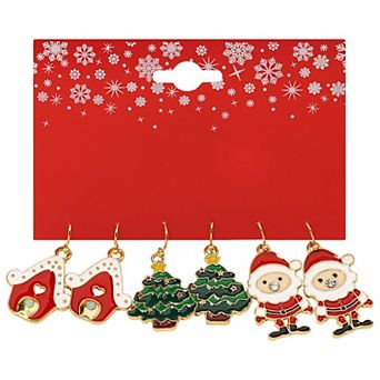 Gold Tone 3-Pair Holiday Earring Set