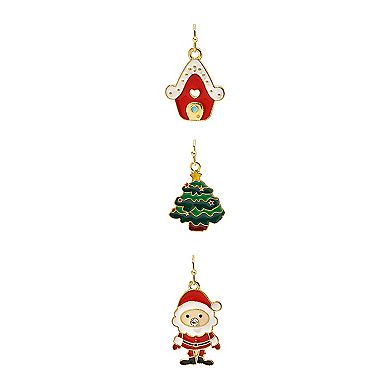 Gold Tone 3-Pair Holiday Earring Set