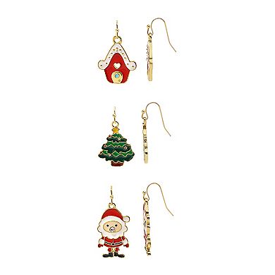 Gold Tone 3-Pair Holiday Earring Set