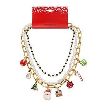 Gold Tone 3 Layer Charm Necklace