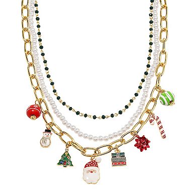 Gold Tone 3 Layer Charm Necklace