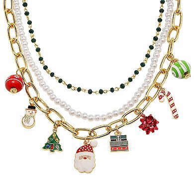 Gold Tone 3 Layer Charm Necklace