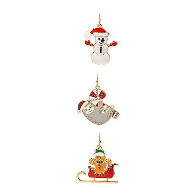 Gold Tone 3-Pair Holiday Earring Set