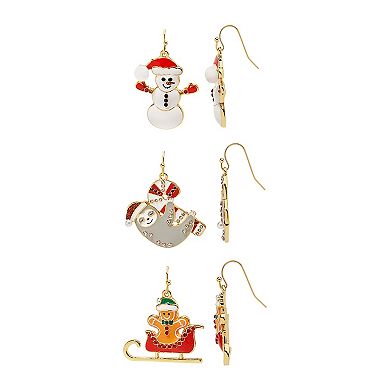 Gold Tone 3-Pair Holiday Earring Set