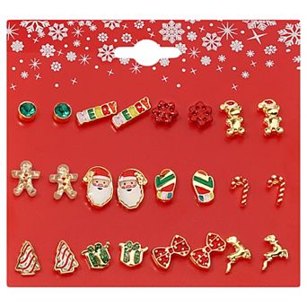 Gold Tone 12-Pair Holiday Earring Set